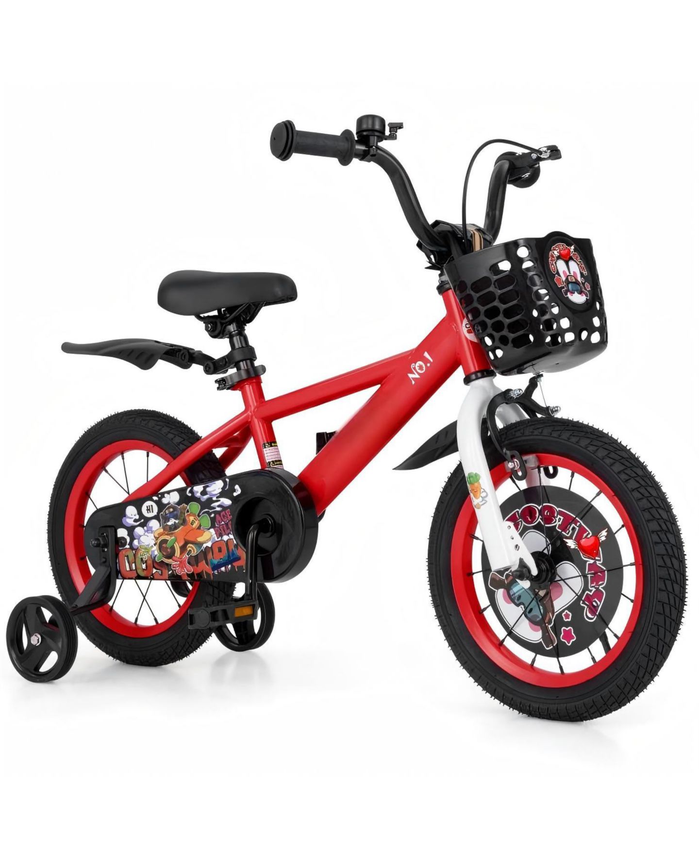 Детская игрушка HONGGE 14 Inch Kids Bike with Adjustable Seat, Storage Basket and Dual Brakes, Ages 3-5, цвет: Красный — фото 1