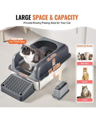 XL Stainless Steel Cat Litter Box with Scoop and High Sides