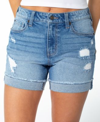 Juniors Mid Rise Frayed Cuff Shorts