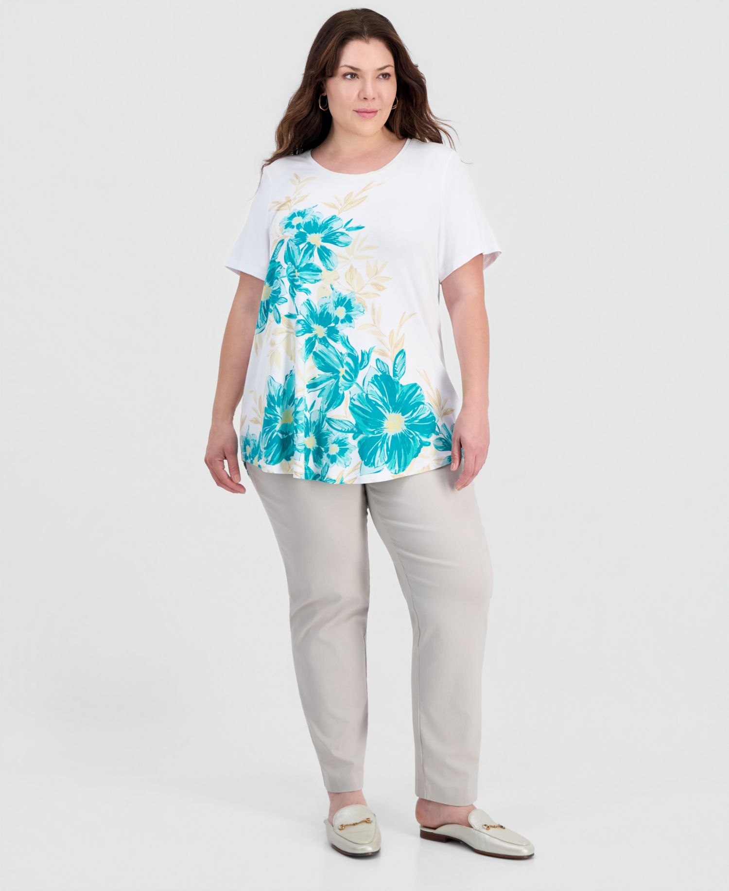 Petite Painted Floral Scoop Neck Top