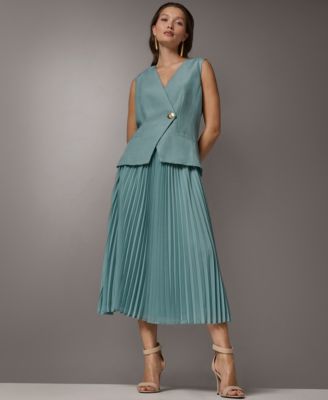 Women's Sleeveless V-Neck Vest and Pleated Skirt, 2-Piece Set Dress