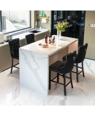 Set of 2 Velvet Counter Height Stools, 26.3" Button Tufted Upholstered Kitchen Island Chairs with Back