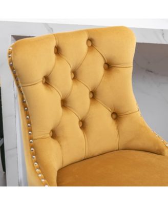 Set of 2 Velvet Counter Height Stools, 26.3" Button Tufted Upholstered Kitchen Island Chairs with Back