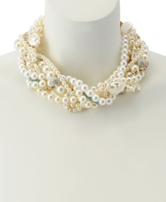 Faux Pearl & Stone Twist Collar Necklace