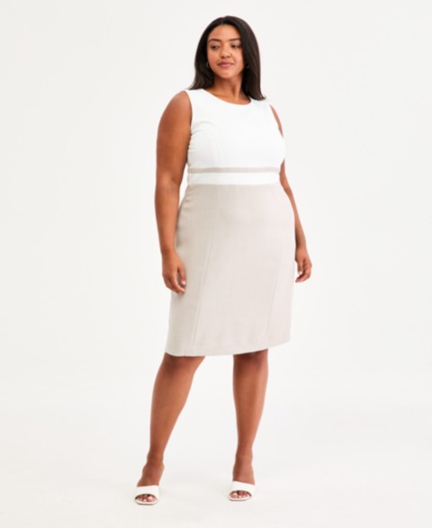 Женские Kasper Plus Size Crewneck Sleeveless Colorblocked Sheath Dress