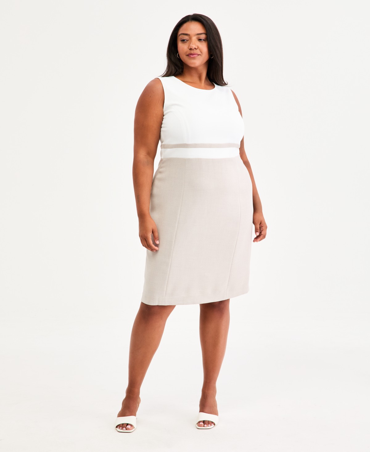 Женские Kasper Plus Size Crewneck Sleeveless Colorblocked Sheath Dress — фото 1