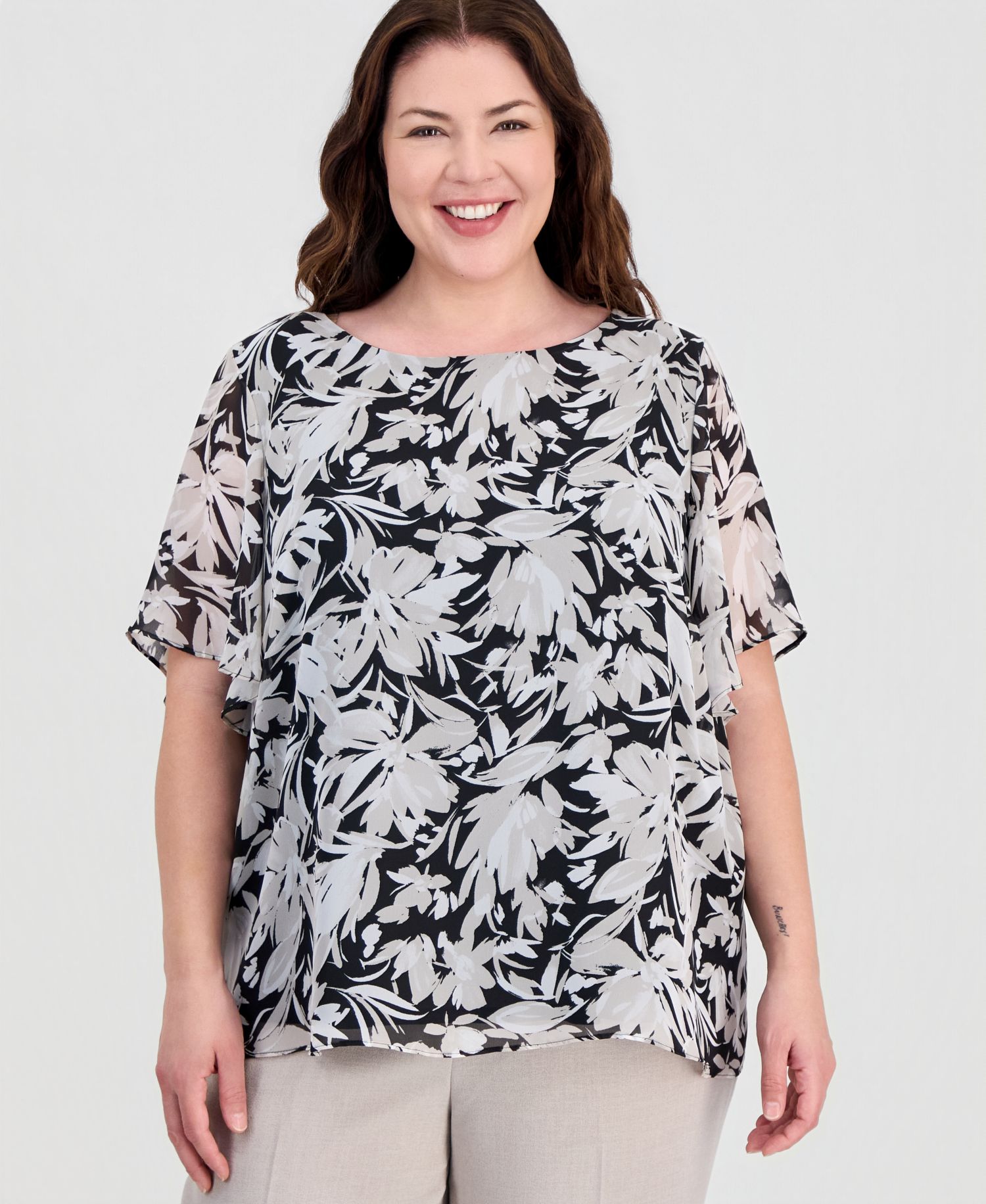 Petite Printed Short-Sleeve Blouse