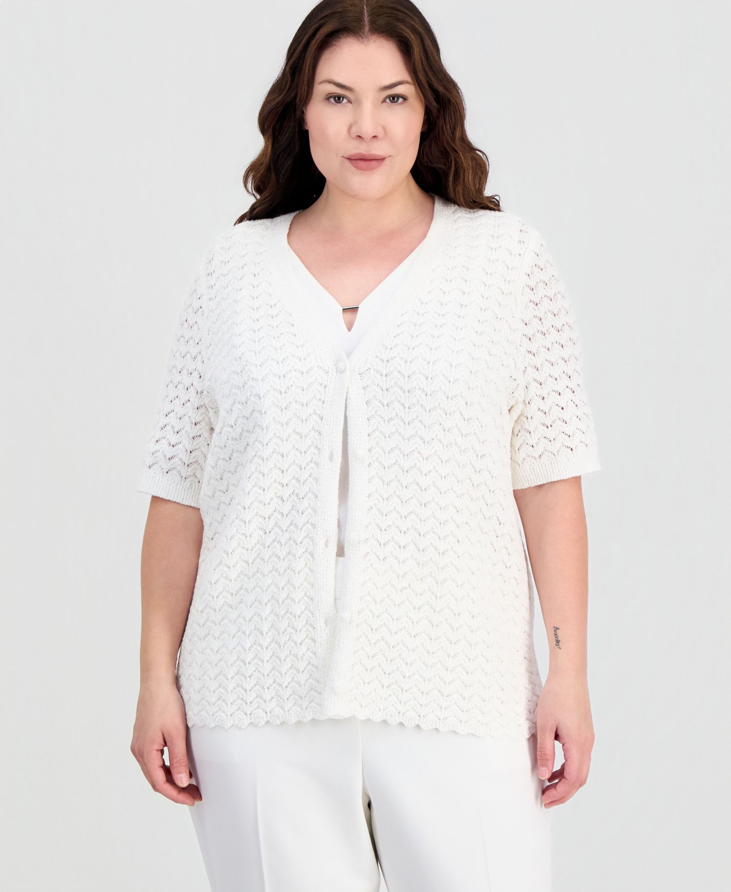 Petite V-Neck Button-Front Sweater
