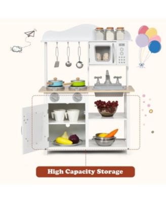 Wooden Pretend Play Kitchen Set for Kids with Accessories and Sink