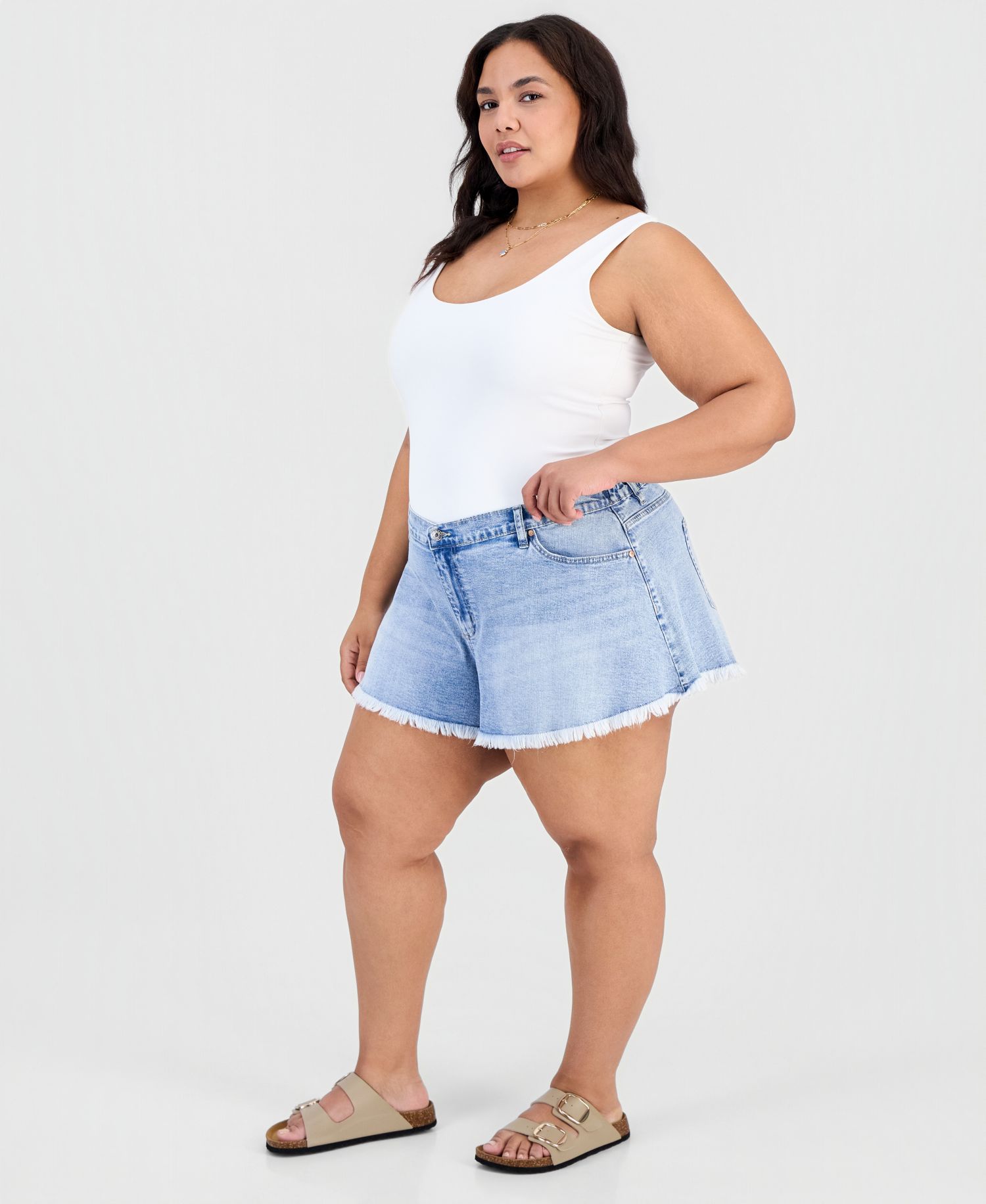 Trendy Plus Frayed A-Line Denim Shorts