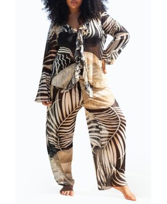 Women's Curve Tonal Palm Print Ruffle Resort Top