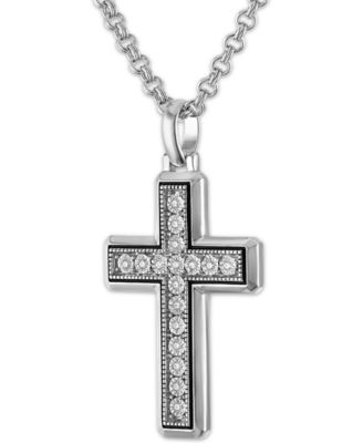 Men's Diamond (1/8 ct. t.w.) Cross Pendant Necklace in Sterling Silver