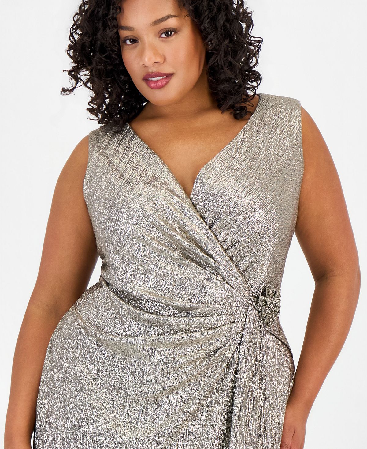 Connected Women's Surplice-Neck Gathered-Waist Maxi Dress view 3 — MAYCSS fashion products