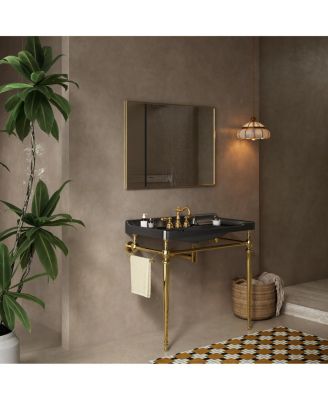 36" Bathroom Console Sink with Ceramic Vanity, Wall Mounted Basin & Stainless Steel Legs, Towel Bar Included