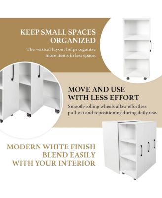 3-Tier Rolling Bookcase with Pull-Out Doors, Hidden Storage Cabinet with Wheels for Home Office, Living Room