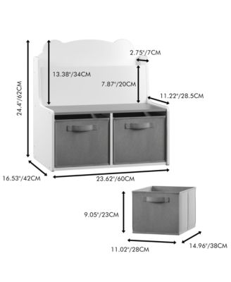 Kids Bookshelf - Wooden Bookcase with Book Display Shelf, 2 Fabric Bins and Bear-Shaped Backboard for Bedroom, Playroom