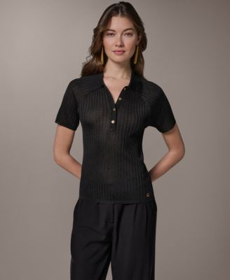 Petite Short-Sleeve Polo Sweater Top