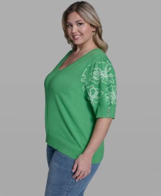 Plus Size Floral Printed Sleeve Sweater