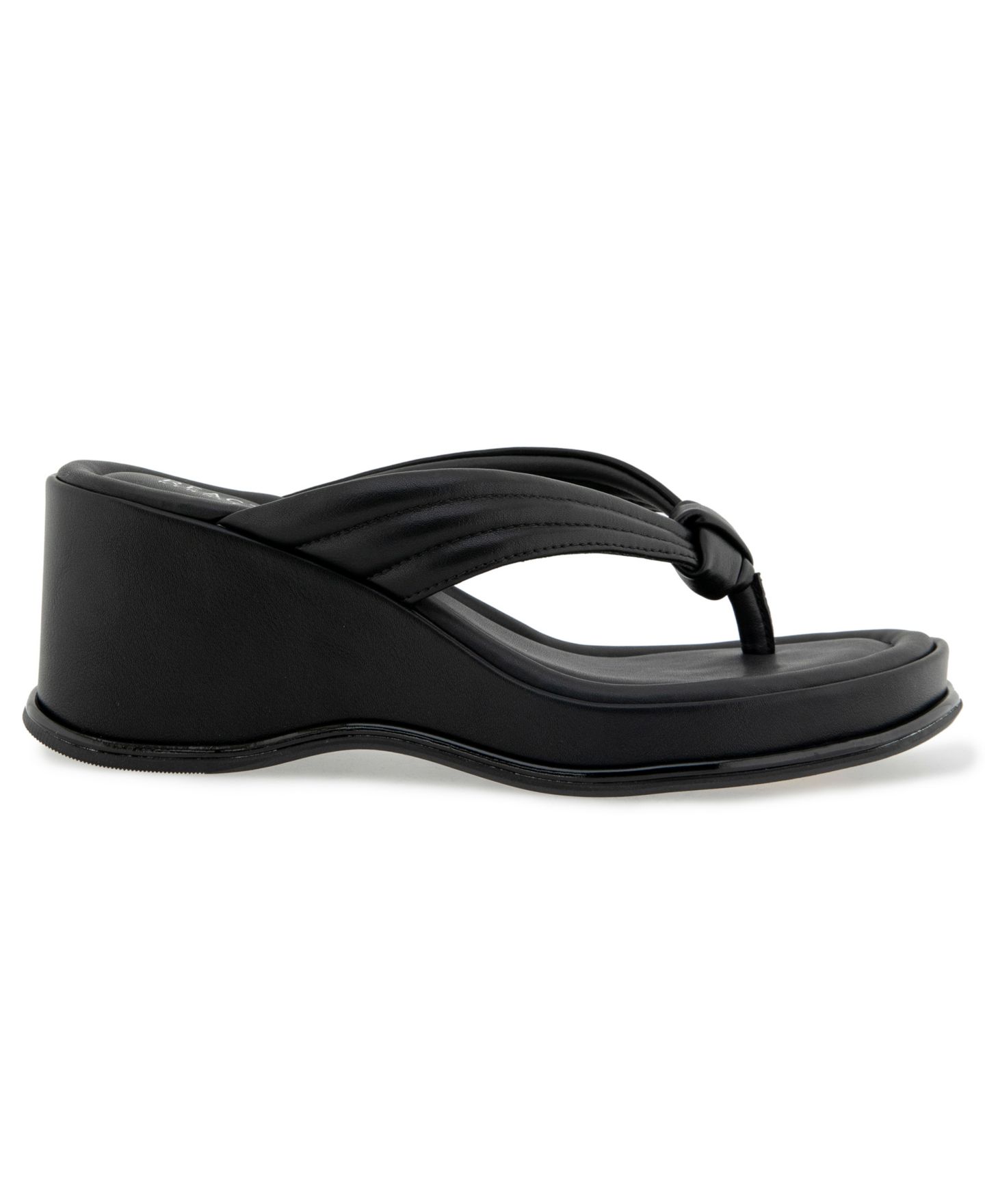 Женские сандалии Kenneth Cole Reaction Rixton Wedge Thong, цвет: Чёрный гладкий — фото 2