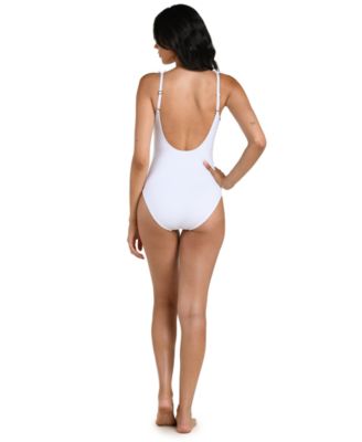 Women's Island Goddess Ruffle Plunge One-Piece Swimsuit