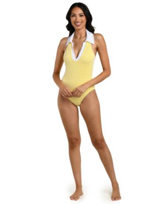 Women's Prep & Paddle Collared V-Neck One-Piece Swimsuit