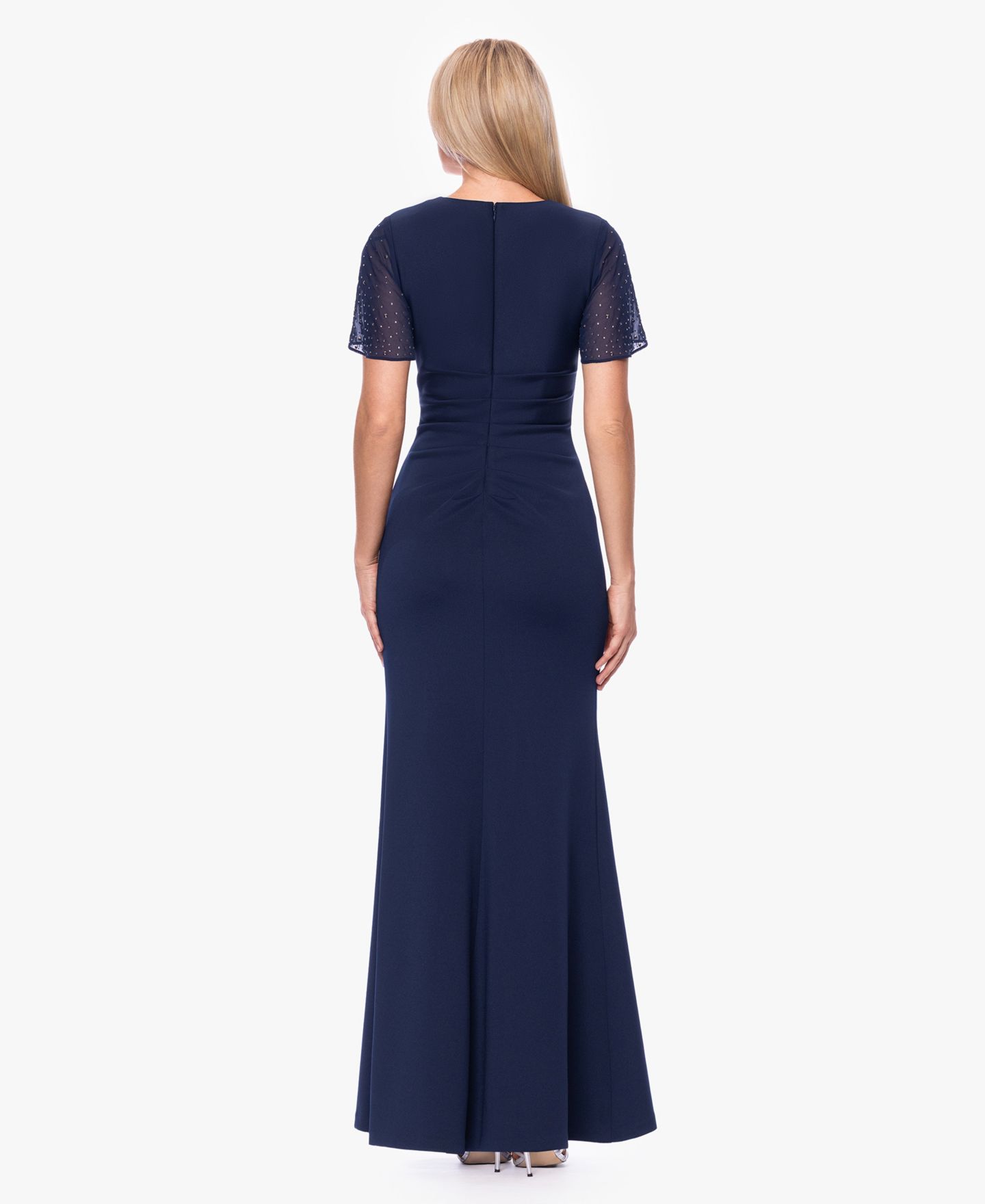 Женское платье XSCAPE Flutter-Sleeve V-Neck Gown, цвет: Тёмно-синий — фото 4
