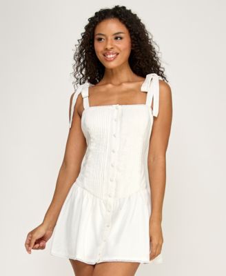 Juniors' Tie-Shoulder Square Neck Mini Dress