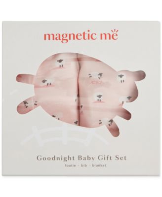 Baby Girls' Magnetic Footie, Magnetic Reversible Bib, and Baby Blanket Gift, 3-Piece Set
