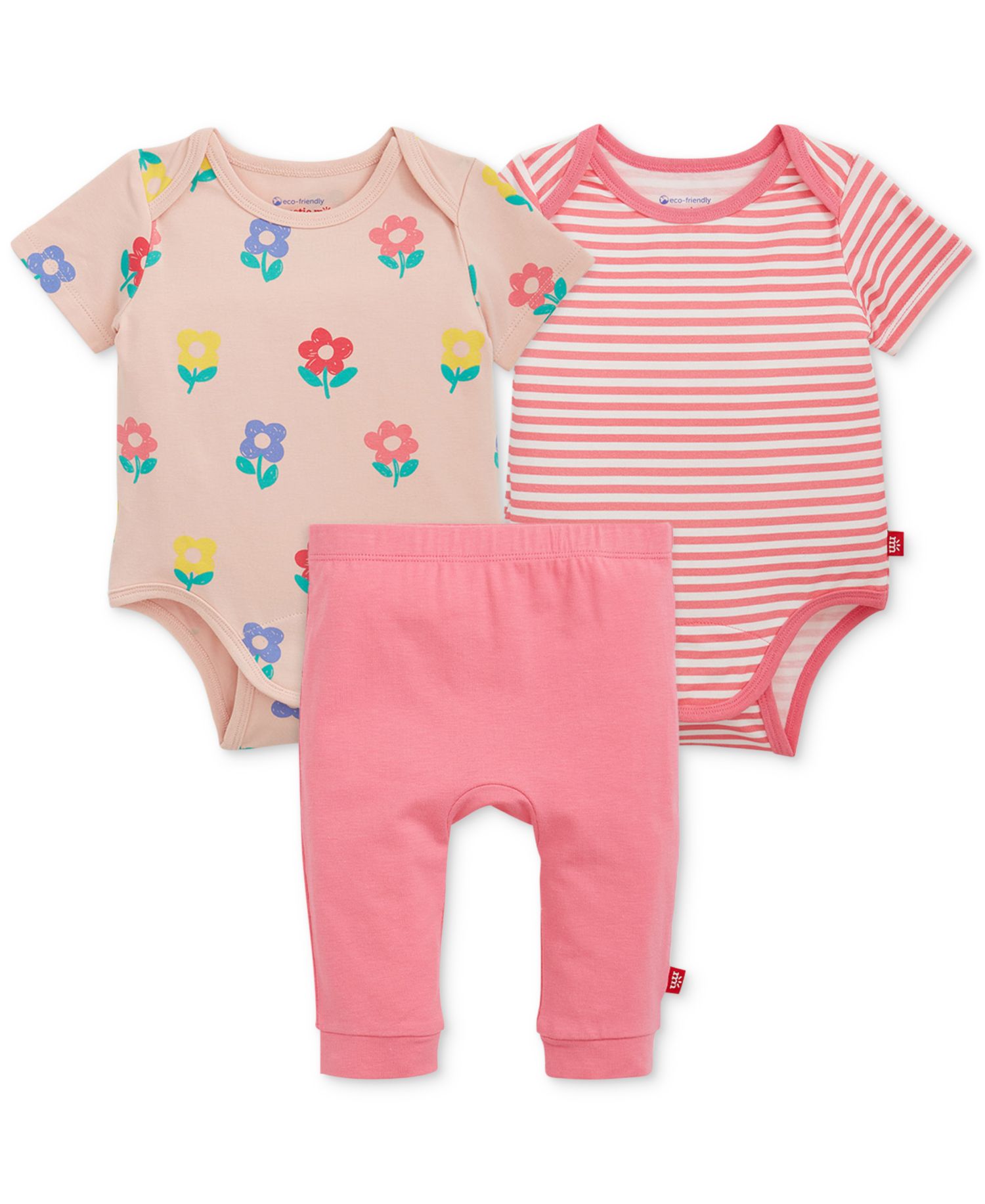 Baby Girls' Short-Sleeve Bodysuit and Pants, 3-Piece Set
