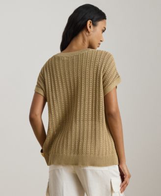 Petite V-Neck Open-Knit Sweater