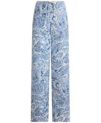 Petite Paisley-Print Linen Wide-Leg Pants