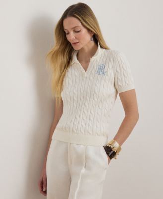 Petite Cable-Knit Polo Sweater