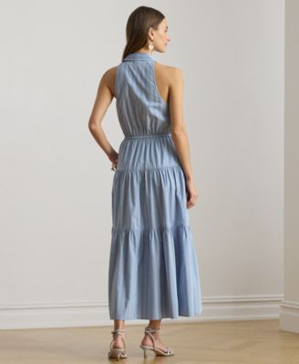 Petite Striped Tiered Collared Shirt Dress