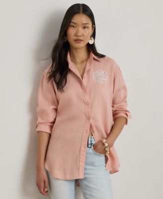 Petite Pink Eyelet-Logo Collared Shirt