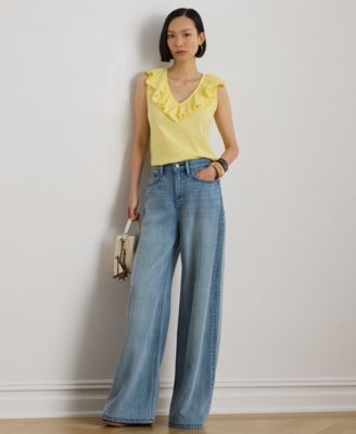 Petite Ruffle-Trim V-Neck Sleeveless Top