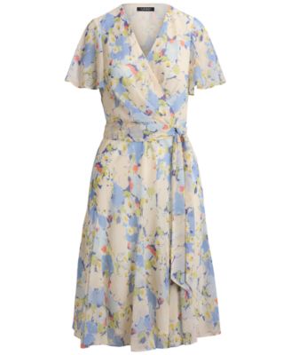 Petite Floral Crinkle Georgette Surplice Dress