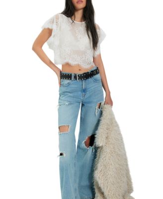 Women's Lunar Ash Boat Neck Lace Top