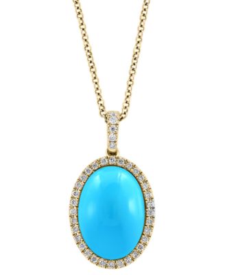 Turquoise & Diamond (1/5ct. t.w.) Pendant Necklace in 14k Yellow Gold