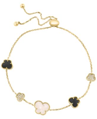 Freshwater Pearl (9 x 7mm), Onyx & Diamond (1/10 ct. t.w.) Bracelet in 14k Yellow Gold