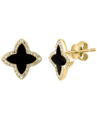 Onyx & Diamond (1/6 ct. t.w.) Earrings in 14k Yellow Gold