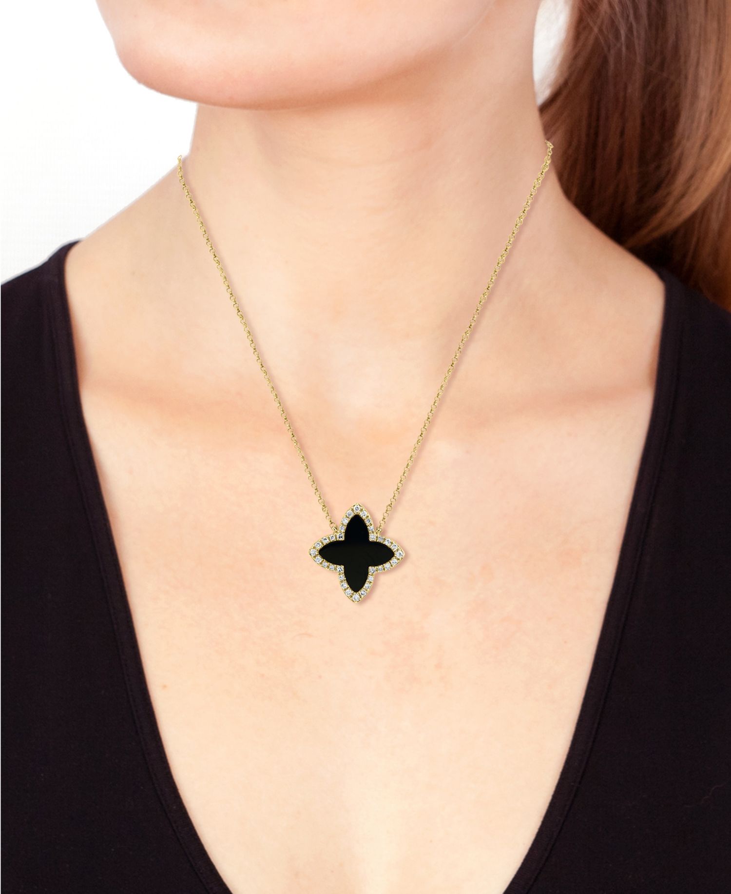 Onyx & Diamond (1/10 ct. t.w.) Pendant Necklace in 14k Yellow Gold