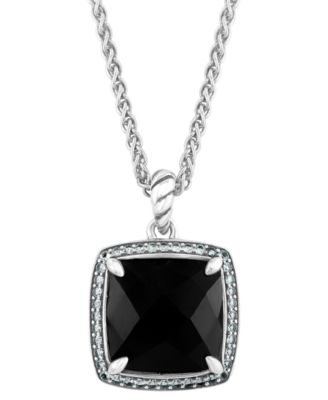 White Topaz (3/8 ct. t.w.) and Onyx Pendant Necklace in Sterling Silver