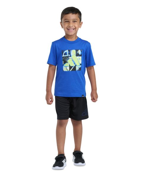 Детский комплект adidas Essential: футболка с принтом и шорты, 2-7 лет, цвет: Яркий синий