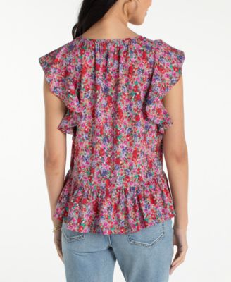 Women's Flutter-Sleeve Peplum Top