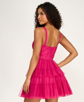 Juniors' Sweetheart Neck Tiered Skirt Dress