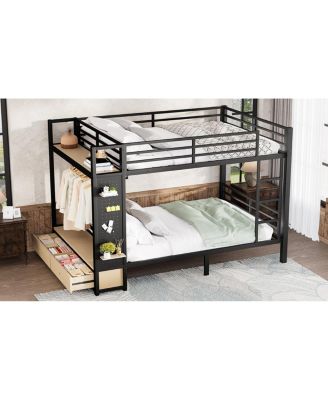 Queen Metal Bunk Bed with Storage for Teens