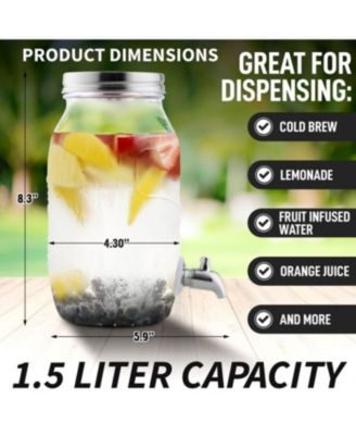 1.5 Liter Cold Brew Coffee Maker with Extra Thick Glass Carafe & Stainless Steel Mesh Filter