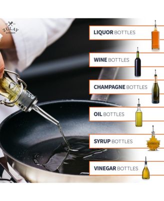 Stainless Steel Liquor Bottle Pourers with Rubber Dust Caps - 12 Pack