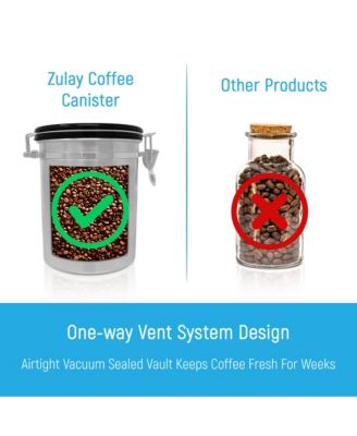 Coffee Storage Canister with Scoop, Date Tracker, Built-In One-Way CO2 Valve & 2 Spare Filter Replacements