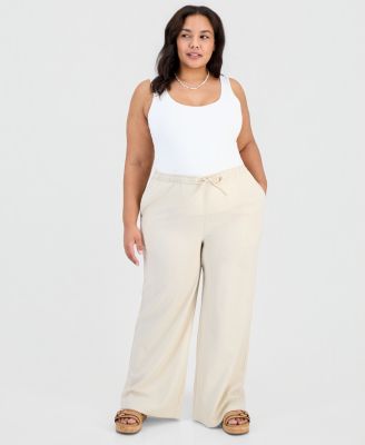 Trendy Plus Size Drawstring-Waist Wide-Leg Pants